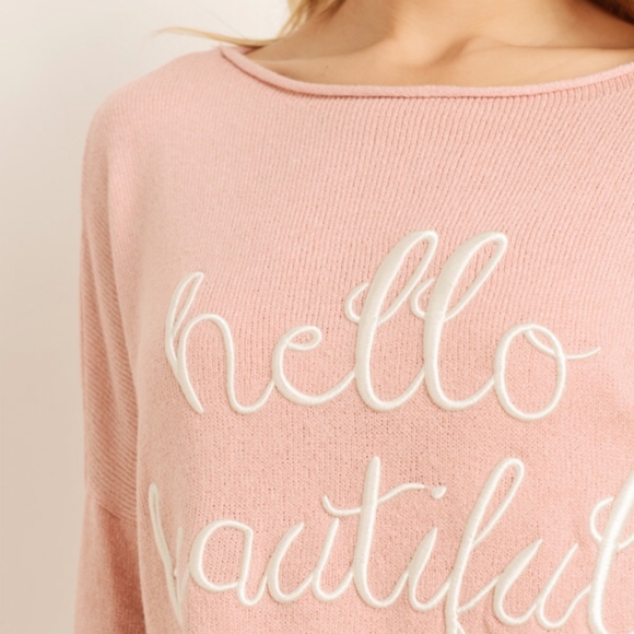 Cozy hello beautiful Graphic Sweater Pink - Picture 5 of 6